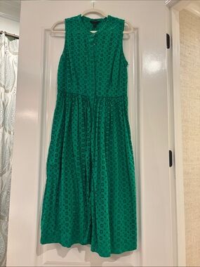 J. Crew Sleeveless Emerald Green Eyelet Midi Dress
